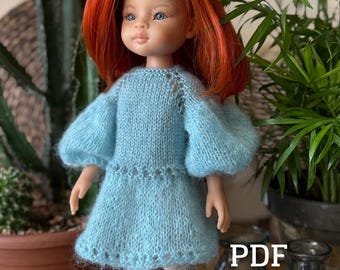 KNITTING PDF PATTERN for Paola Reina Doll,"Cozy Embrace" Dress for doll 12.5’’ / 32 cm, dolls clothes, doll's knit dress