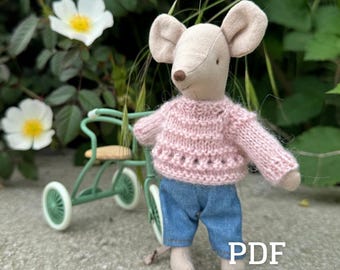 KNITTING PDF PATTERN Maileg Mouse Pullover "Berry Mood" for Big Brother / Big Sister 5“/13 cm, dolls clothes, knit sweater pdf pattern