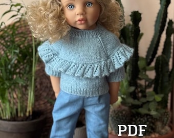 Doll KNITTING PDF PATTERN for Gõtz Happy Kidz, Gotz Hannah & Journey Girls 18“- 19“ / 45 - 50 cm, Pullover Butterfly for dolls, knit sweater