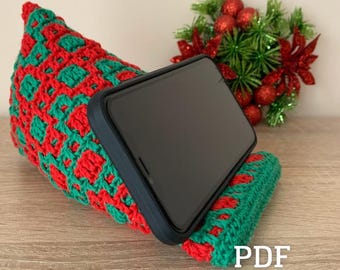 Christmas Phone Stand PDF Pattern, overlay mosaic crochet pattern, PDF Download Pattern, afghan crochet, phone support PDF, tapestry crochet