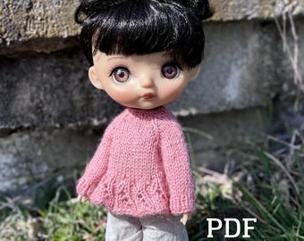 Doll KNITTING PDF PATTERN for Mori Lolli by Ruby Red  11“ / 28 cm, Dawn Tunic for dolls, knit clothes, cardigan pattern, doll sweater pdf