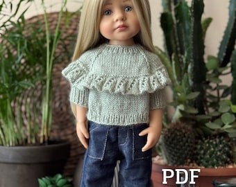 KNITTING PDF PATTERN pullover for doll Gõtz Little Kidz  36 cm, 14 inch doll, dolls sweater "Butterfly" pdf pattern for Gotz, doll clothes