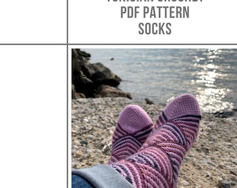 Tunisian crochet Socks PDF Pattern, afghan crochet socks pattern download, mitered square, afghan crochet, striped sock PDF, modular crochet