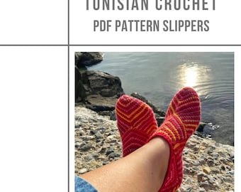 Tunisian crochet Slippers PDF Pattern, afghan crochet slippers pattern download, mitered square, afghan crochet, socks PDF, modular crochet