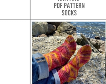 Knitting Socks PDF Pattern, knitted socks pattern download, mitered square, striped socks, modular knitting socks, patchwork knit socks PDF