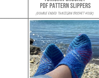 Tunisian crochet Slippers PDF Pattern, afghan crochet slippers pattern download, mitered square, afghan crochet, socks PDF, modular crochet