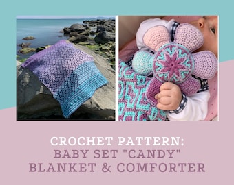 Crochet Baby Blanket & Baby Comforter PDF eBook Pattern, inset mosaic crochet pattern, afghan PDF Download Pattern,  overlay crochet set
