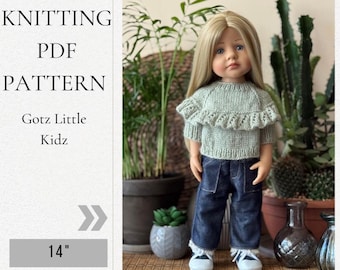KNITTING Pullover "Butterfly" PDF PATTERN for doll Gõtz Little Kidz  36 cm, 14 inch doll, dolls sweater pdf pattern for Gotz, doll clothes