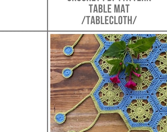 Crochet Tablecloth PDF Pattern, granny square crochet pattern, PDF Download Pattern, hexagon crochet, table mat PDF, afghan block crochet