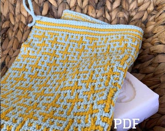Tunisian crochet Dishcloth PDF Pattern, tunisian mosaic crochet Washcloth pattern, PDF Download Pattern, afghan crochet, crochet Towel PDF