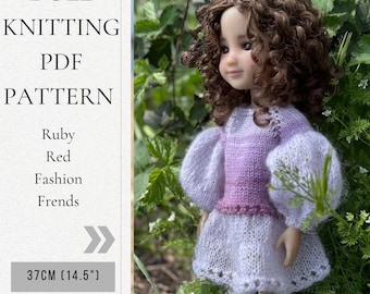 KNITTING Cozy Embrace Dress for Ruby Red Doll, PDF PATTERN for doll 14.5“ / 37 cm, dolls clothes, doll's knit dress
