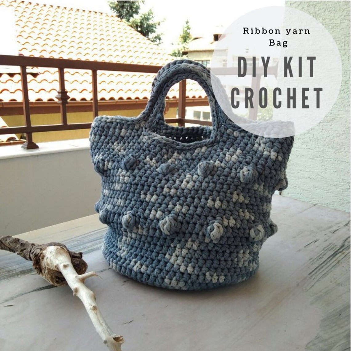 DIY crochet Bag kit Bag from a ribbon yarn kit cotton tote Etsy