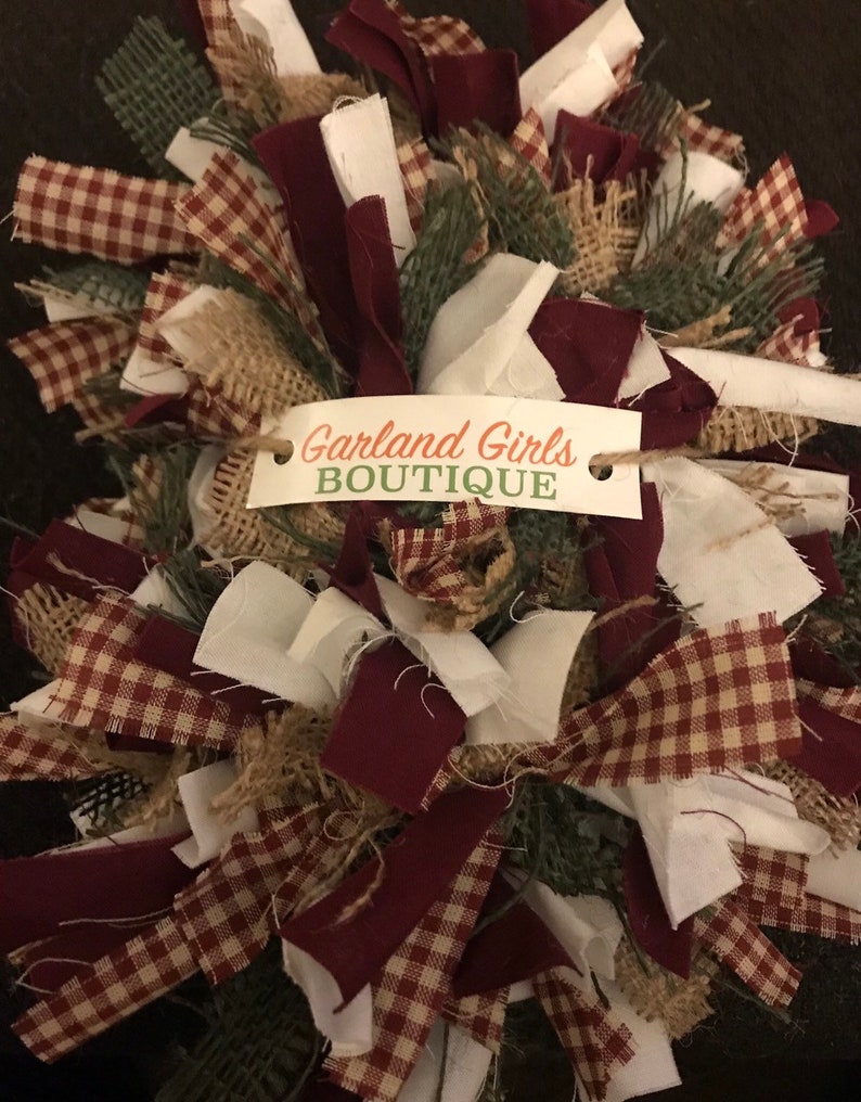 Fabric Burlap Christmas garland 6ft Rustic swag rag garland | Etsy