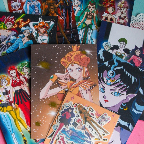 Stickers cartes postales mignonnes anime méchantes filles magiques