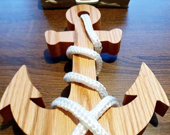Ancora in legno massello di rovere, espositore per decorazioni nautiche per la casa