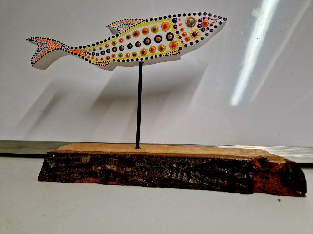 Handmade Wooden Fish, Modern Wood Art, Wood Art for Wall, Painted