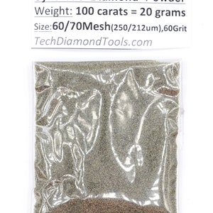 Grinding Diamond Powder, 60 Grit, 250-212 Micron, Metal, Glass, Gemstones Polishing (25 carats, 50 carats, 100 carats)