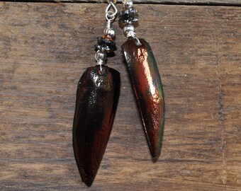 Jewel Beetle Earrings, Elytra, Beetle, Sternocera aequisignata, Swarovski, Crystal, Natural Jewelry, Boho chic,