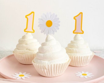 Dekoracje na babeczki Daisy, impreza w stylu boho, pierwsze urodziny Daisy, dekoracje na imprezę w stylu retro, dekoracje Daisy, jedna ozdoba na tort, urodziny w kwiaty, motyw Daisy