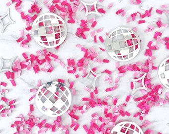 Decoración de fiesta con bola de discoteca, confeti de bola de discoteca para la última fiesta disco, decoración de fiesta moderna, artículos de fiesta rosas, vaquera disco, última fiesta disco