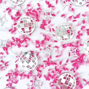 Feestdecor discobal, discobal confetti voor Last Disco Party, Groovy feestdecor, roze feestartikelen, disco cowgirl, Last Disco Bach