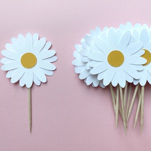 Topper per cupcake a forma di margherita, decorazioni per feste a forma di margherita, stuzzichini floreali BoHo, festa di compleanno groovy, festa a tema margherita, Flower Power, ritagli di margherita