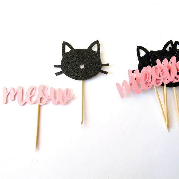 Cat Cupcake Toppers,Meow Party, Cat Party Decor, Kitten Birthday, Cat Birthday, Kitty Cat Party, Girls Birthday, Kitten Party, Cat Lover,