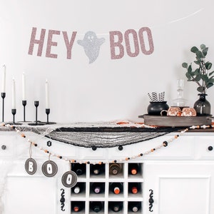 Hey Boo Halloween Banner, Halloween Party, Halloween Garland, Halloween Decor, Spooky Mantle Decor, Glitter Banner