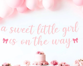 A Sweet Little Girl Baby Shower Banner, Pink Bow Garland, Coquette Theme Party, Ribbon Banner, Blush Baby Shower Sign, Coquette Baby Decor