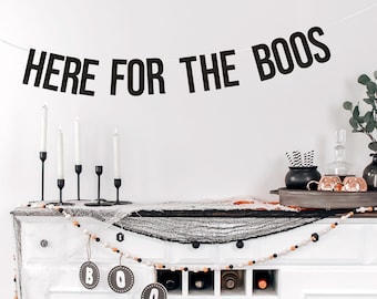Here for the Boos Halloween Banner, Halloween Party, Halloween Garland, Halloween Decor, Spooky Mantle Decor, Glitter Banner