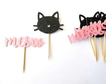 Cat Cupcake Toppers, Meow Party, Cat Party Decor, Kitten Birthday, Cat Birthday, Kitty Cat Party, Girls Birthday, Kitten Party, Cat Lover,