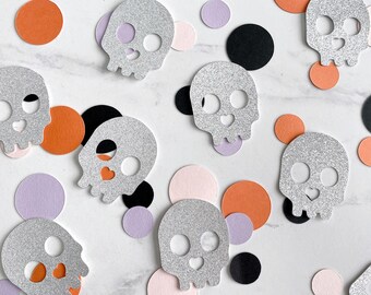 Skull Confetti, Cute Halloween, Glitter Skulls, Paper Skulls, Halloween Party, Pink Halloween, Halloween Decorations, Pastel Halloween