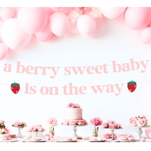 Banner zoete babyshower bessen, decor thema bessen, bord aardbei themafeest, roze babyshower, slinger aardbei, coquette Berry Sweet