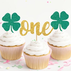 Lucky One First Birthday Cupcake Toppers, St. Patricks Theme First Birthday, Lucky Charm Party Decor, March 1st Birthday, Shamrock Toppers