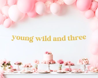 Young Wild and Three Banner, Third Birthday Theme, Girl's 3rd Birthday, 3rd Party Decor, Happy 3rd Birthday, Wild and Three Sign, Threenager