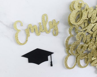 Custom Name Graduation Party Confetti, Personalized Grad Decor, Class of 2024 Party Supplies, 2024 Cutouts, Grad Cap Table Scatter