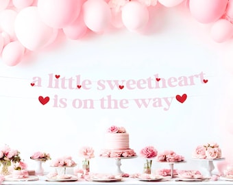 Valentines Day Baby Shower Banner, Little Sweetheart Decorations, Heart Themed Party, Pink And Red Decor, Coquette Bow Theme, February Girl