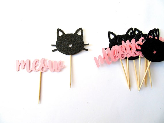 Cat Cupcake Toppers, Meow Party, Cat Party Decor, Kitten Birthday, Cat Birthday, Kitty Cat Party, Girls Birthday, Kitten Party, Cat Lover,