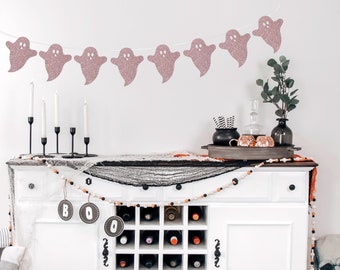 Ghost Halloween Banner, Halloween Party, Halloween Garland, Halloween Decor, Spooky Mantle Decor, Cute Halloween, Pink Halloween,