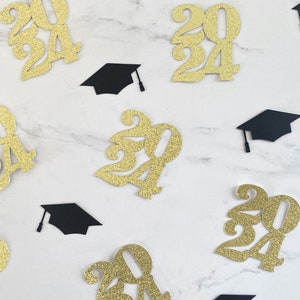 Graduation Confetti, 2024 Confetti, Class of 2024 Graduation Party, Graduation Decorations, Black and Gold Confetti, Table Decorations