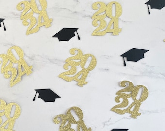 Graduation Confetti, 2024 Confetti, Class of 2024 Graduation Party, Graduation Decorations, Black and Gold Confetti, Table Decorations