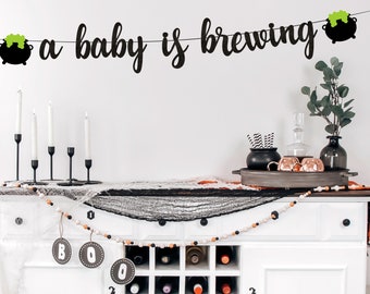 Halloween Baby Shower Decorations, Baby is Brewing Banner, Little Boo is Almost Due, Mummy to Be, Spooky Baby Shower, October Baby Shower,