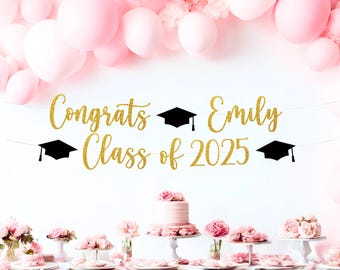 Custom Graduation Banner, Glitter Class of 2025 Banner, Personalized Grad Decor, Congrats Grad Party Decorations, Customizable Grad Sign