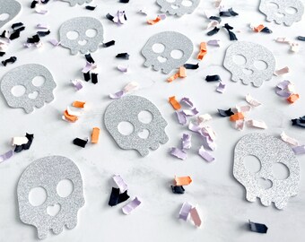 Skull Confetti, Cute Halloween, Glitter Skulls, Paper Skulls, Halloween Party, Pink Halloween, Halloween Decorations, Pastel Halloween