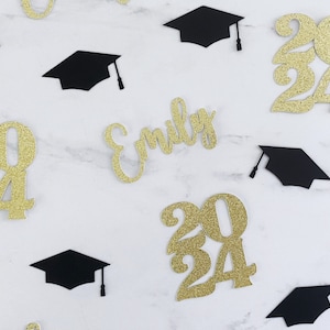 Benutzerdefinierte Abschlussfeier Konfetti, personalisierte Abschlussdekoration, Name Konfetti, grad Tischdekoration, Klasse von 2024, grad Cap Konfetti