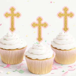 Baptism Cupcake Toppers, Confirmation Decorations, Communion Party, Christening Table Decor, Religious Celebration, Cross Centerpiece,