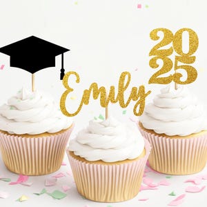 Personalized Name Graduation Cupcake Toppers, Custom Graduation Party Decor, Grad Party Supplies, Class of 2025, Dessert Table Decor, 2025