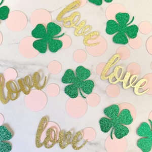 Confeti para despedidas de soltera con la suerte del amor, despedida de soltera de San Patricio, boda con temática irlandesa, confeti de trébol, Let's Get Shamrocked, San Patricio