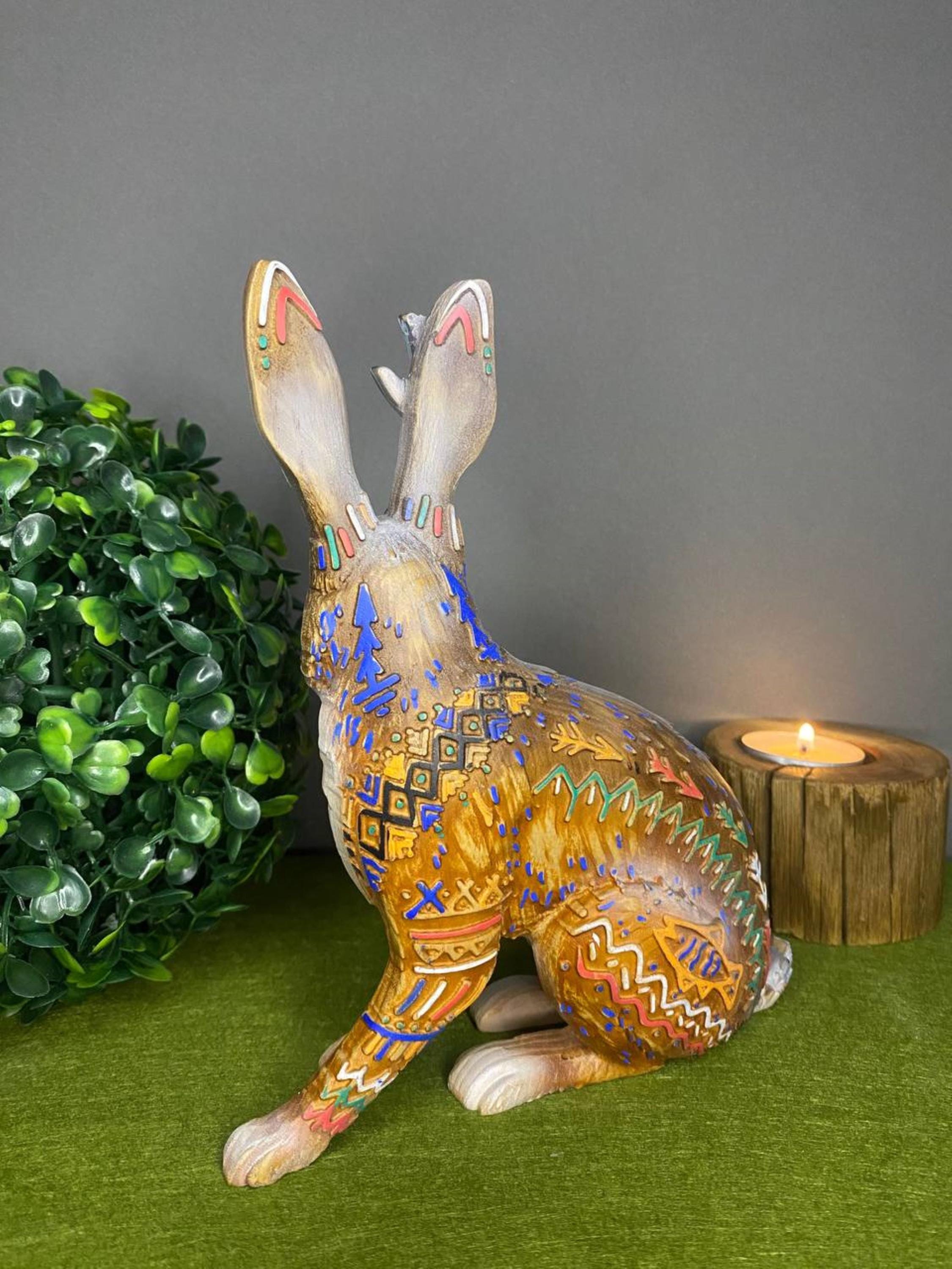 Jackalope Wooden Statue – Horned Rabbit Figurine, Mythical Forest ...