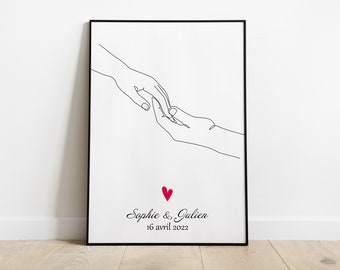 Affiche personnalisée couple - Cadeau couple - Saint Valentin - Affiche Saint Valentin- Mains entrelacées